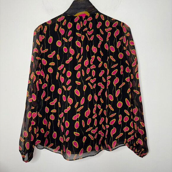 Diane Von Furstenberg Havanah Print Silk Tie Neck Button Blouse Size 4 - Picture 8 of 13